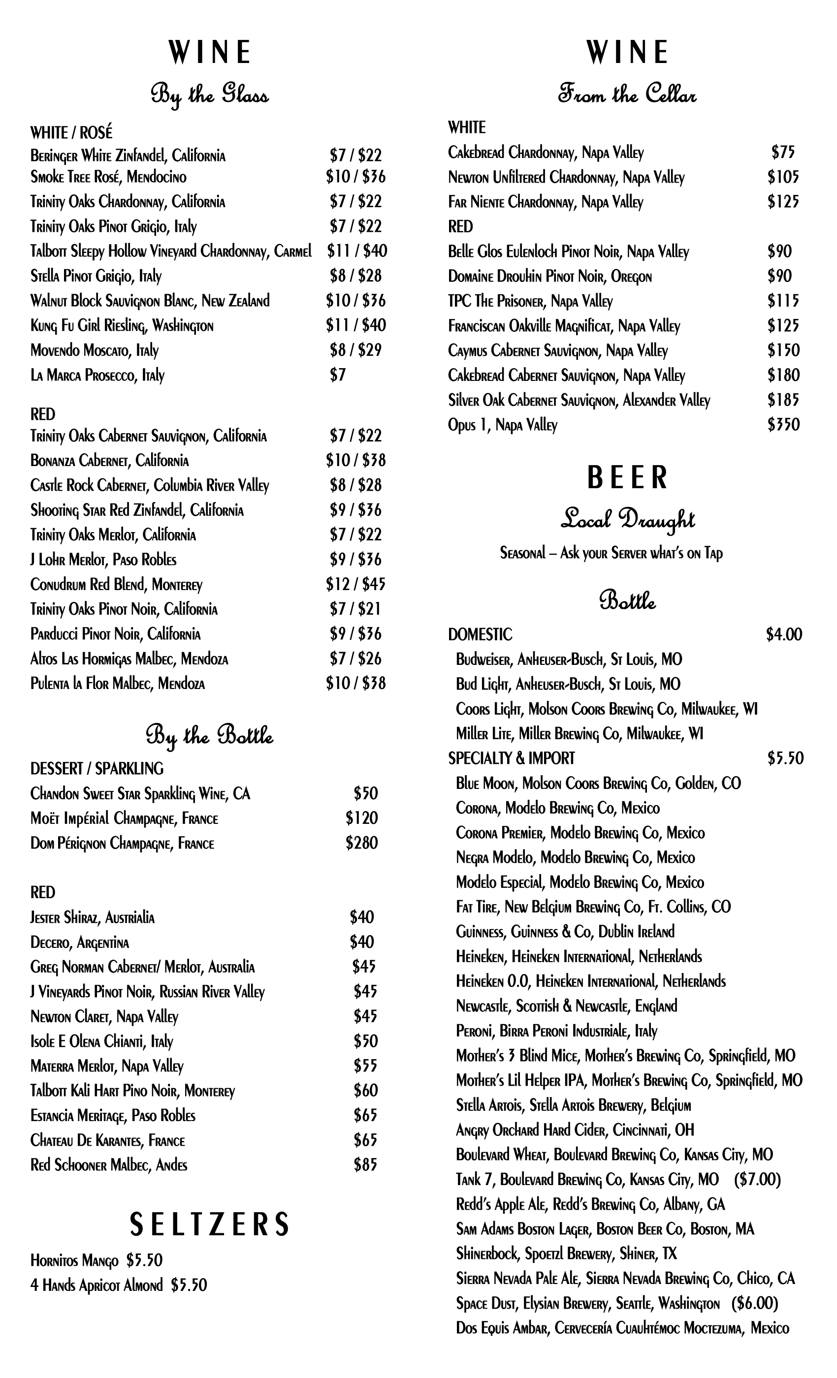 Menu | Fire & Ice Restaurant and Bar